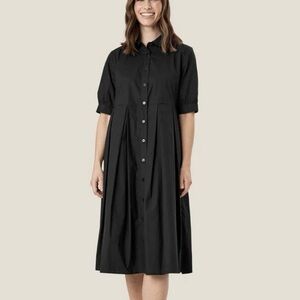 Masai Copenhagen Nebina Black Pleated Collared A-line Shirt Dress Buttons Size S